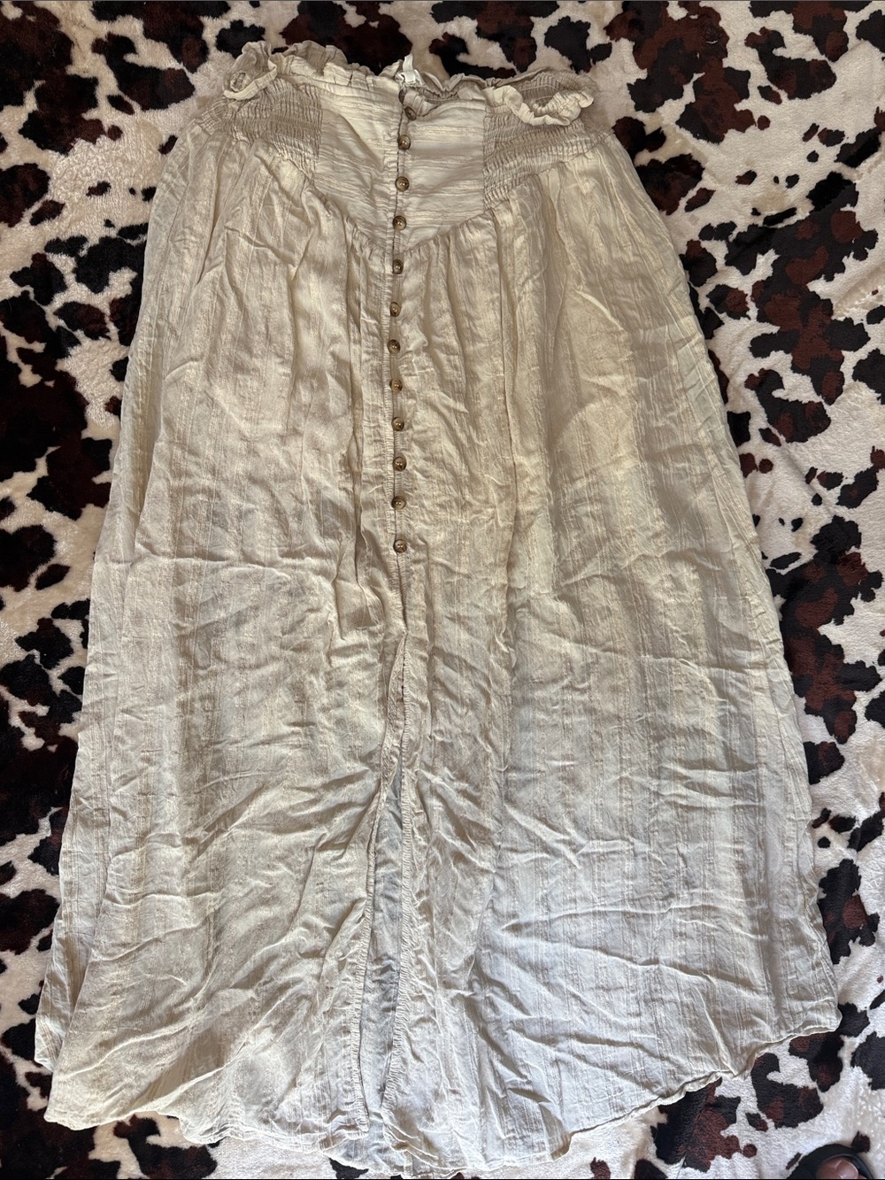 Promesa Cream Button-Front Maxi Skirt with Ruffled Waist
